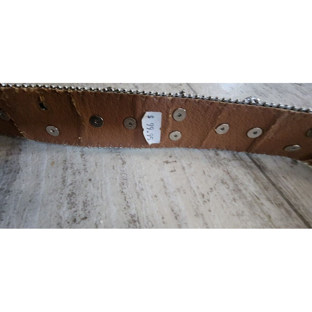 Atlas Womans Rhinestone White Belt Western Cowboy Leather‎ Sz 36 Studded NWT - Picture 5 of 9